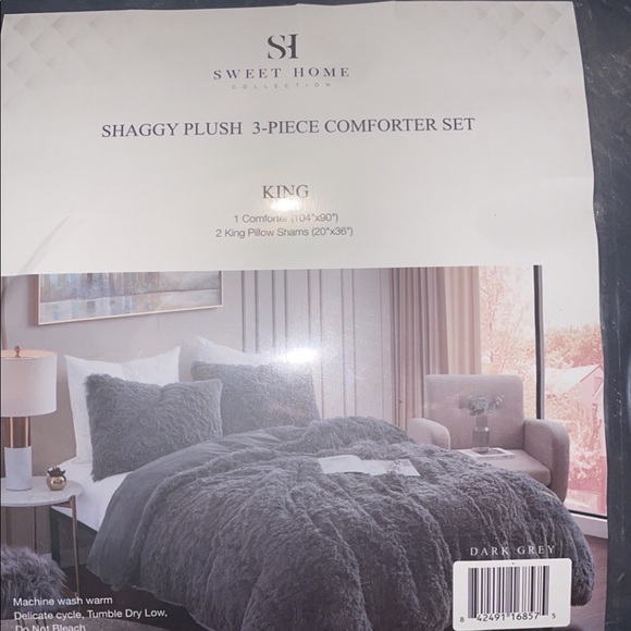 Sweet home collection comforter set with shams king dark grey - Picture 2 of 2